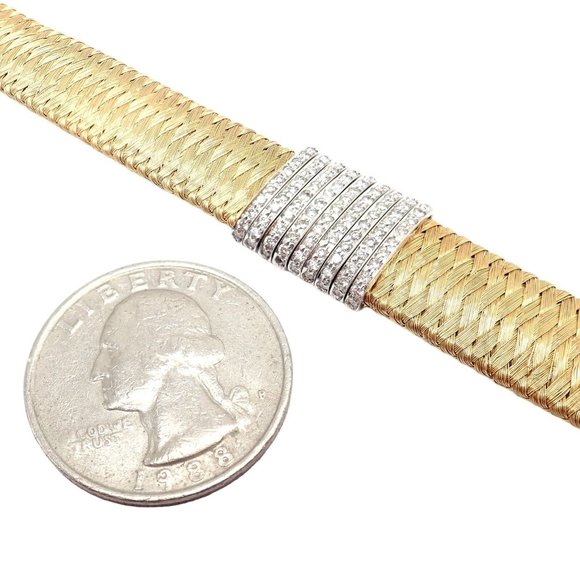 Authentic! Roberto Coin 18k Yellow Gold 9 Row Diamond Silk Weave Bracelet - Picture 5 of 16